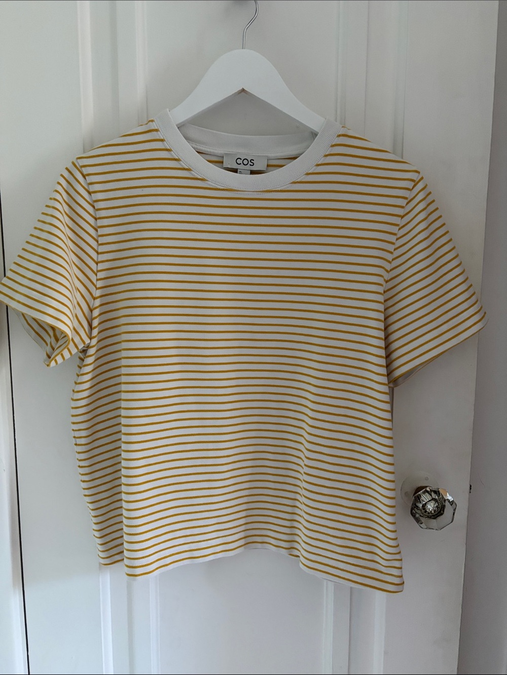 COS • Yellow and White Heavyweight Cotton Tee (Size L)